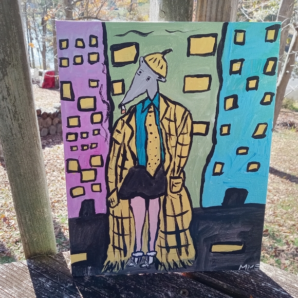 Hand Crafted Other - Original Folk Art Painting Acrylic on canvas Stylish Possum